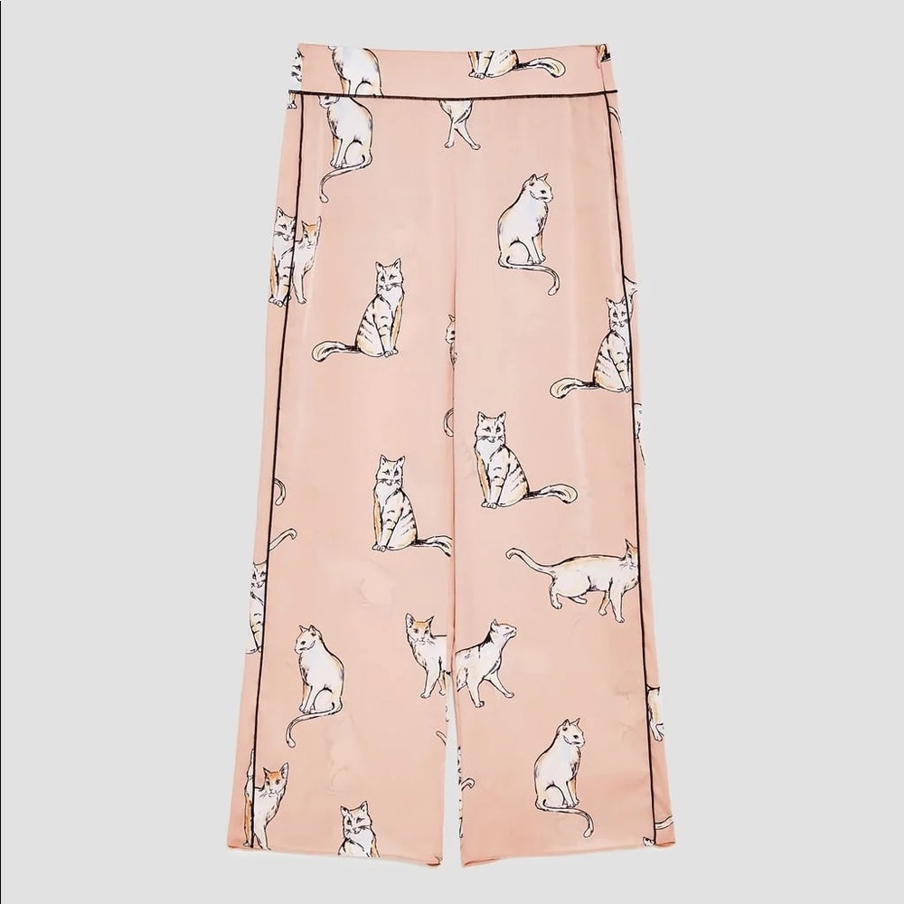 ZARA Pink Cat Print Trousers